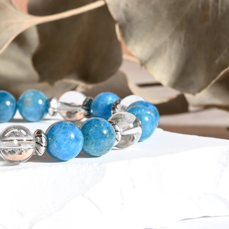 Bracelet "MINCEUR" Apatite, Cristal de Roche - Pierres boules