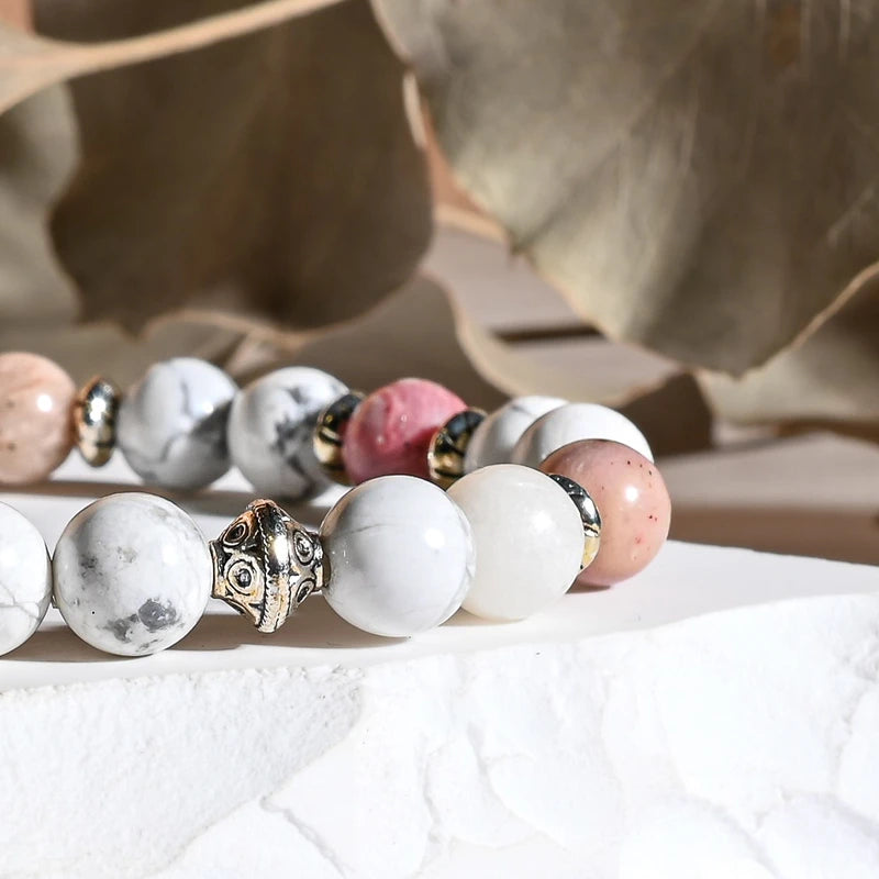 Bracelet "Apaisement & Calme" Howlite, Rhodonite - Pierres boules