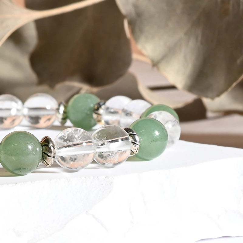 Bracelet "Peau" Aventurine, Cristal de Roche - Pierres boules
