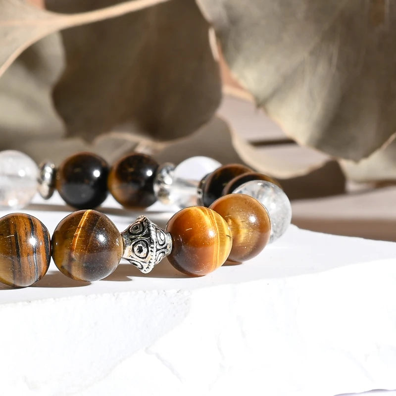 Bracelet "Confiance" Oeil de Tigre, Cristal de Roche