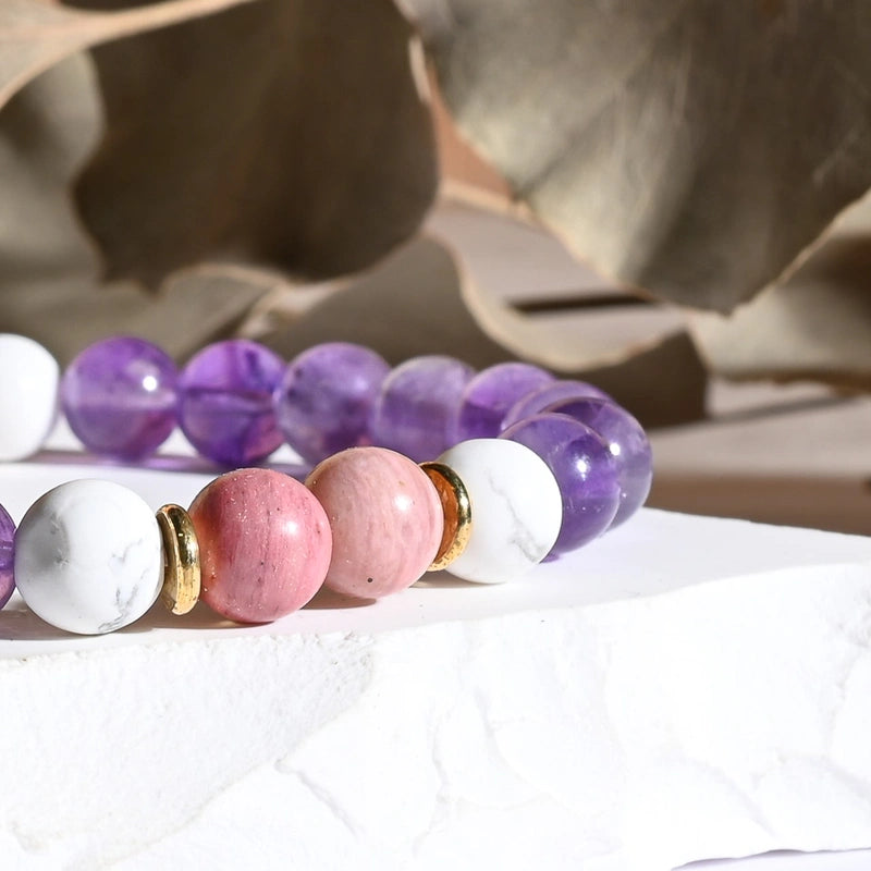 Bracelet "Dépression" Améthyste, Howlite, Rhodonite