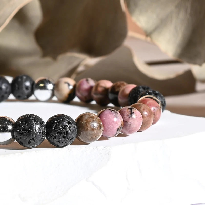 Bracelet "Couple & Libido" Rhodonite, Pierre de Lave