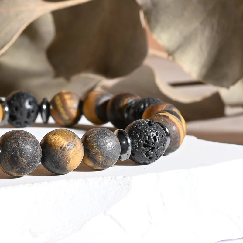 Bracelet "Confiance" Pierre de Lave et Oeil de Tigre
