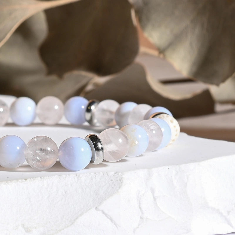 Bracelet "Apaisement & Calme" Quartz Rose, Calcédoine, Pierre de Lave Blanche