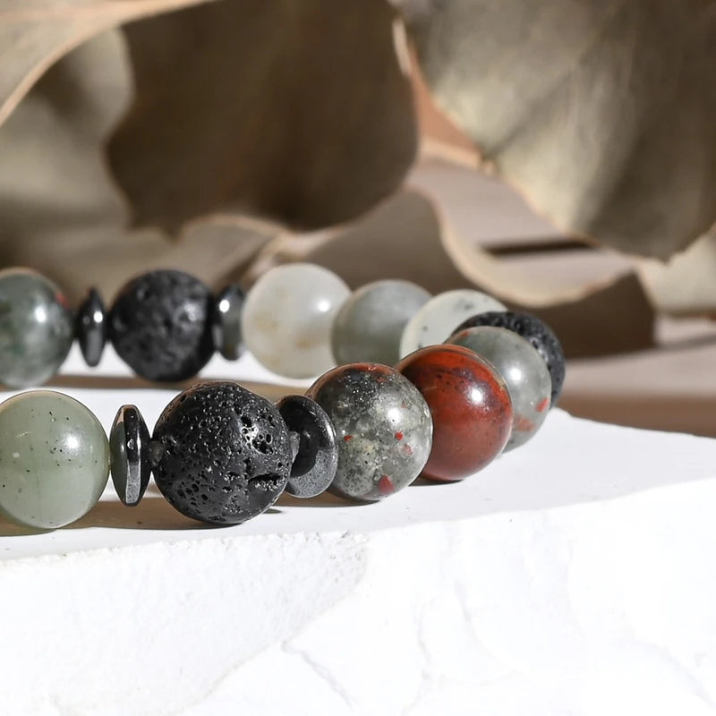 Bracelet "Diabète" Jaspe Sang et Pierre de Lave