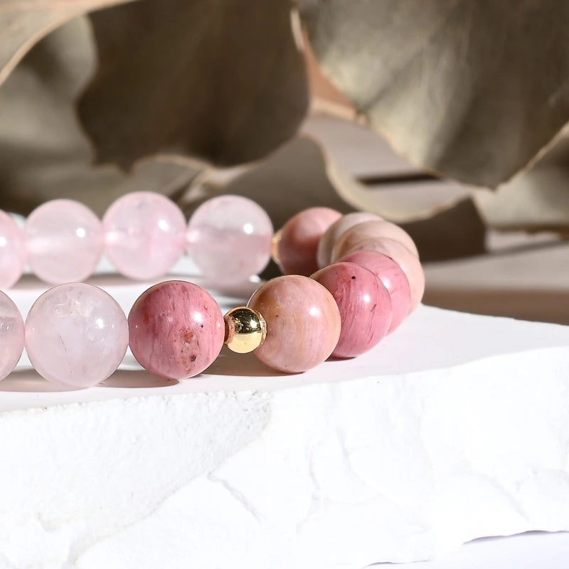 Bracelet "Bonheur & Bien-Être" Rhodonite et Quartz Rose