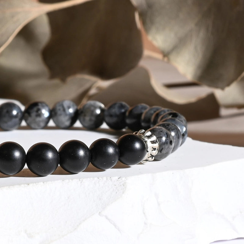 Bracelet "Protection" Larvikite et Onyx - Pierres boules