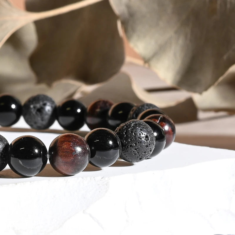 Bracelet "Force Triple" Oeil de Taureau, Onyx, Pierre de lave