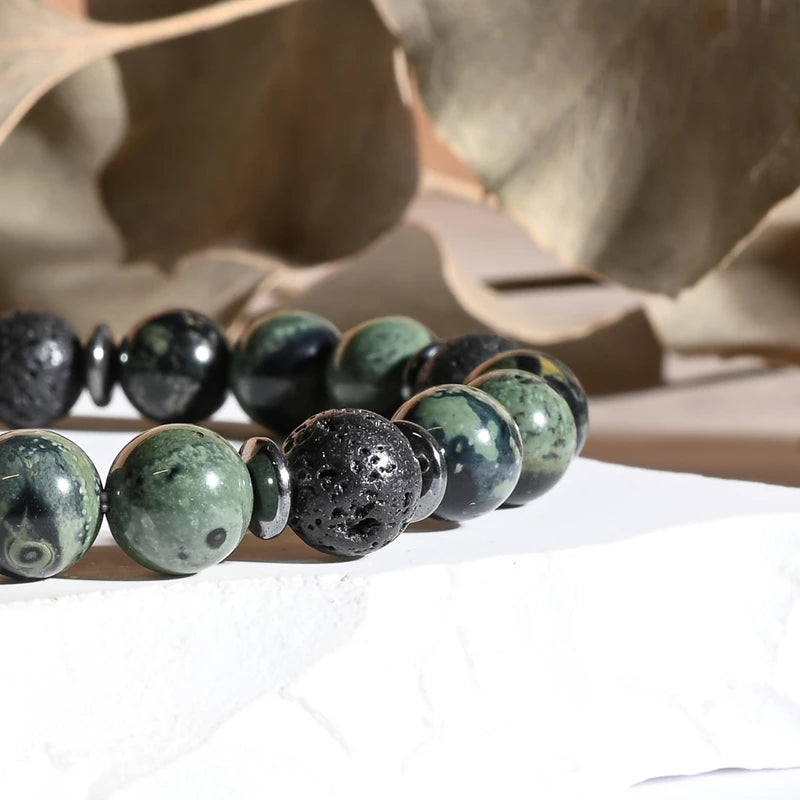 Bracelet "Force" Jaspe Kambaba et Pierre de Lave