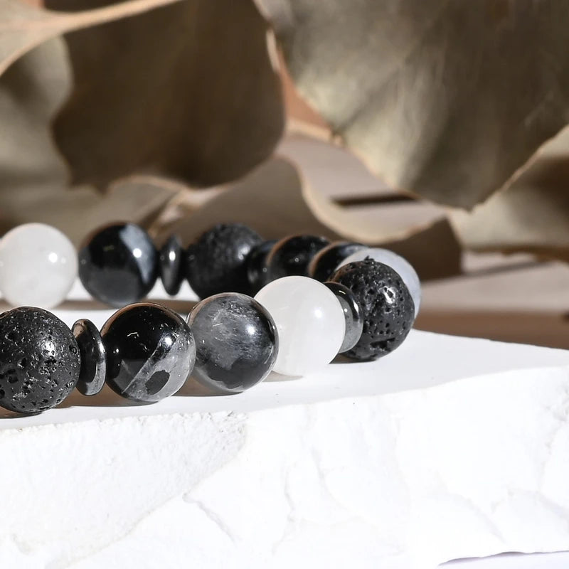 Bracelet "Force" Quartz Tourmaline, Pierre de Lave