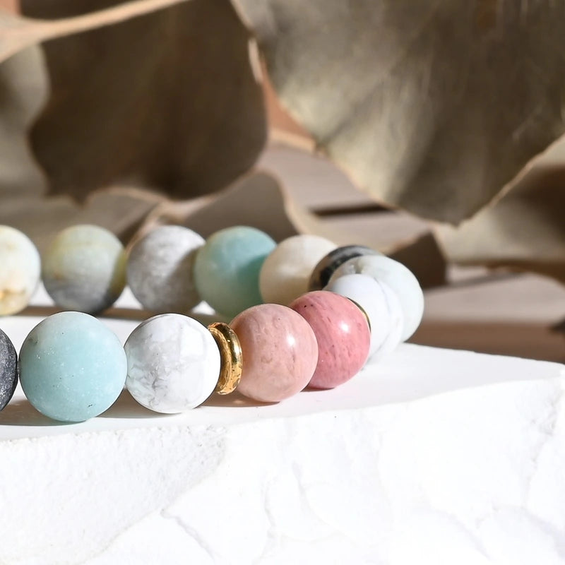 Bracelet "Coeur & Vitalité" Amazonite, Howlite et Rhodonite
