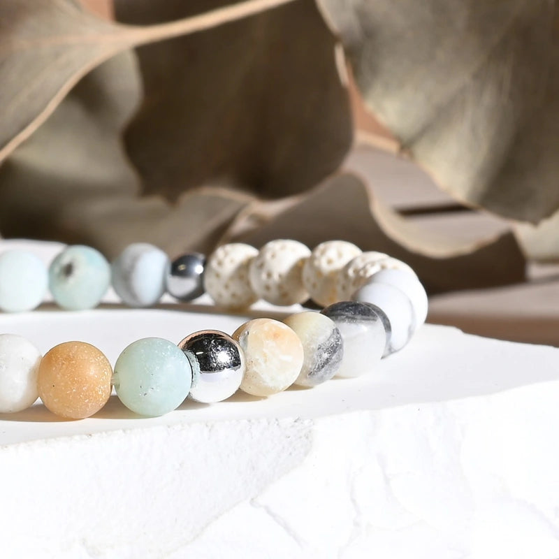Bracelet "ANTI-STRESS" Amazonite, Howlite, Pierre de lavees boules