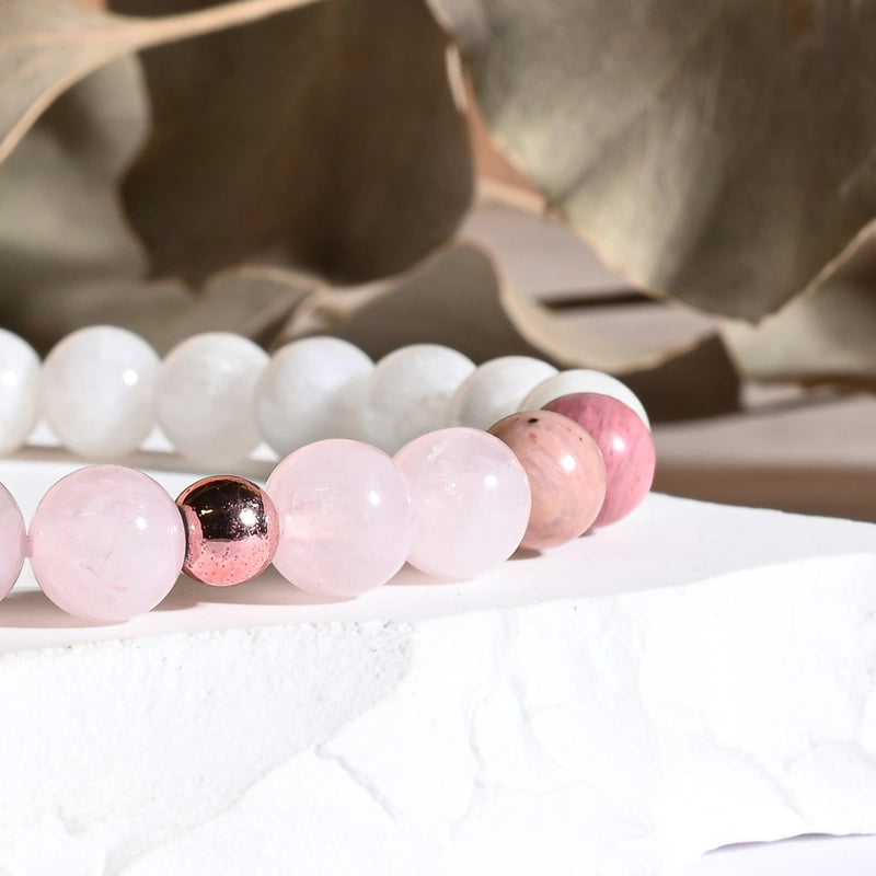 Bracelet "Couple & Libido" Rhodonite, Quartz Rose, Pierre de Lune