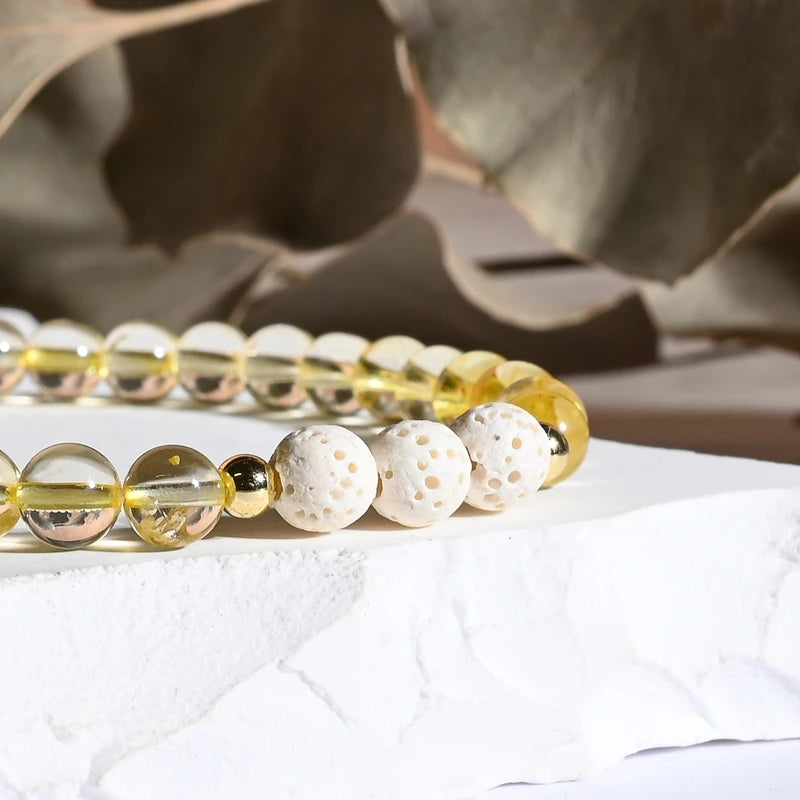 Bracelet "Réussite" Citrine et Pierres de Lave Blanche