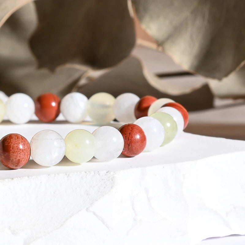 Bracelet "Grossesse" Jade, Jaspe Rouge, Pierre de Lune - Triple