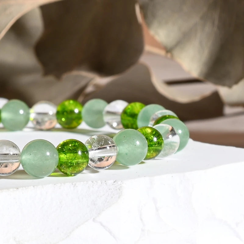 Bracelet "Peau" Aventurine, Cristal de Roche, Péridot - Mix