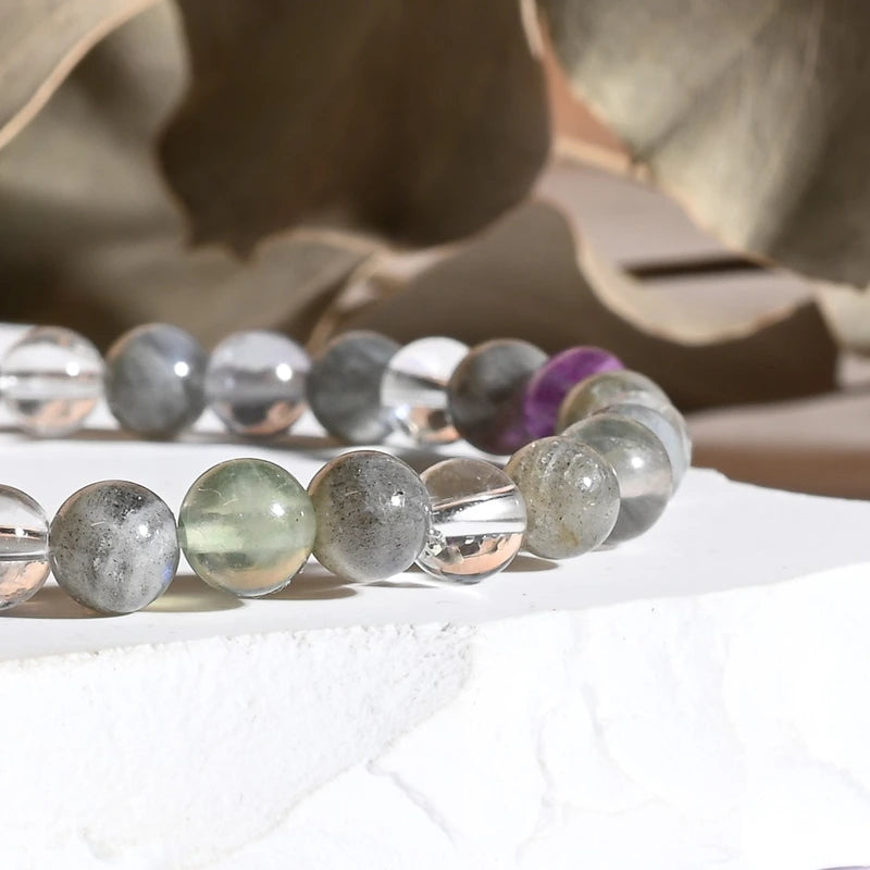 Bracelet "Migraines" Cristal de Roche, Fluorine, Labradorite - Mix