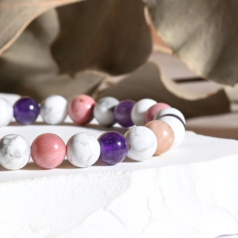 Bracelet "Anti-Stress" Améthyste, Howlite, Rhodonite - Triple