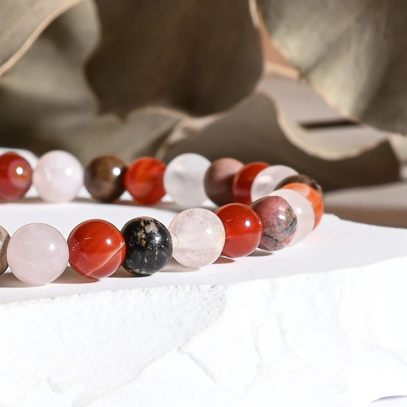 Bracelet "Confiance" Cornaline, Quartz Rose, Rhodonite - Mix