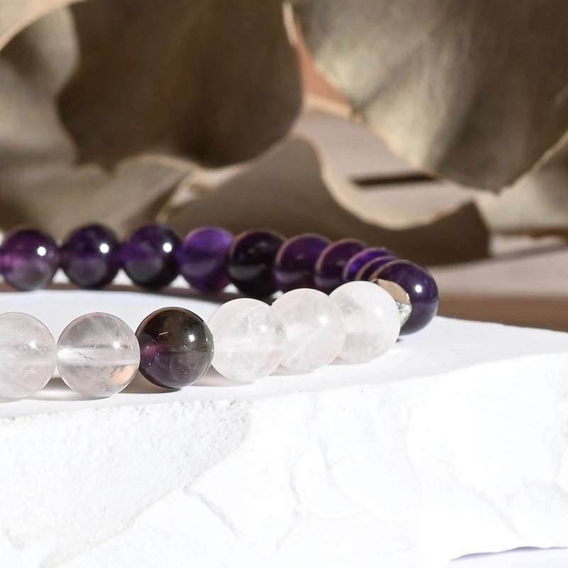 Bracelet "Bonheur & Joie de vivre" Améthyste et Quartz Rose - Aponi