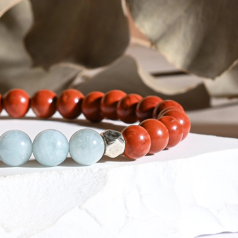 Bracelet "Coeur & Vitalité" Jaspe Rouge et Aigue Marine - Aponie