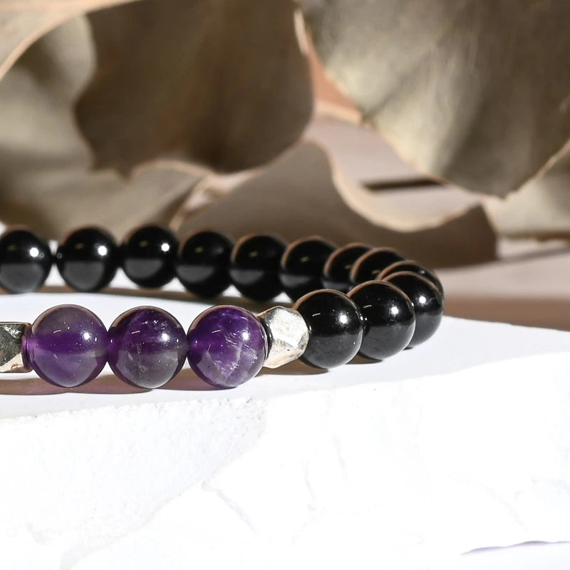Bracelet "Apaisement & Calme" Améthyste et Tourmaline Noire - Aponi
