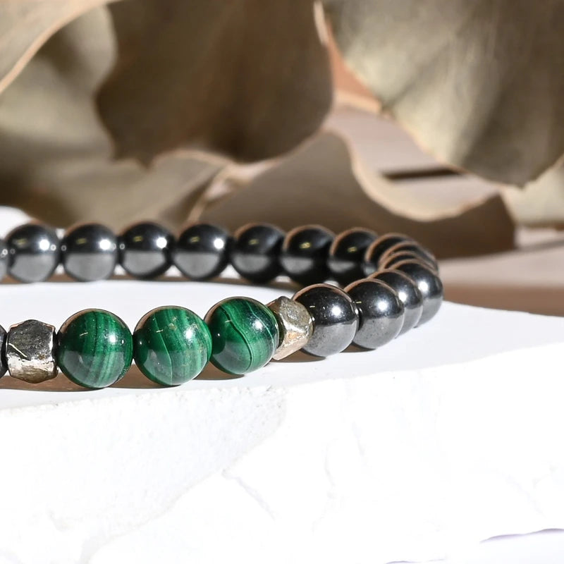 Bracelet "Articulations et Mal de dos" Hématite et Malachite - Aponi