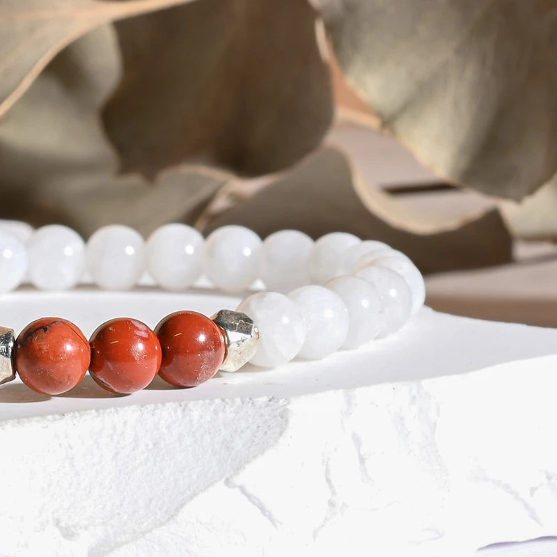 Bracelet "Grossesse" Jaspe Rouge et Pierre de Lune - Aponi