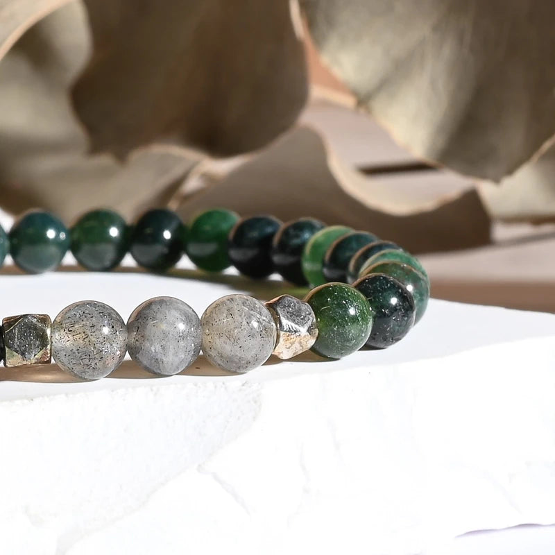 Bracelet "Confiance & Timidité" Agate Mousse et Labradorite - Aponi