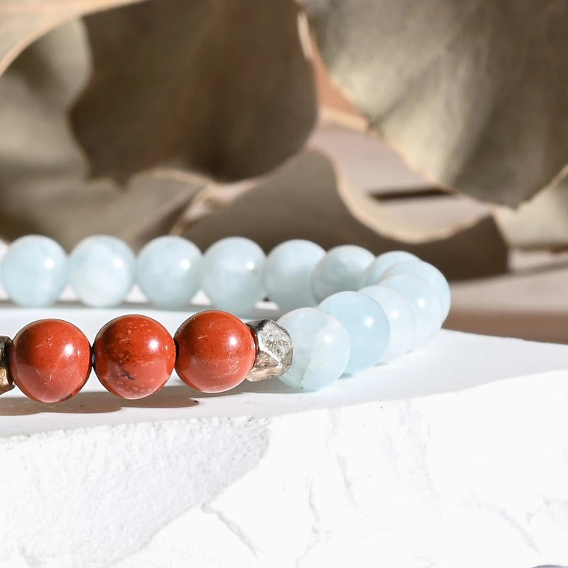Bracelet "Coeur & Vitalité" Aigue Marine et Jaspe Rouge - Aponi