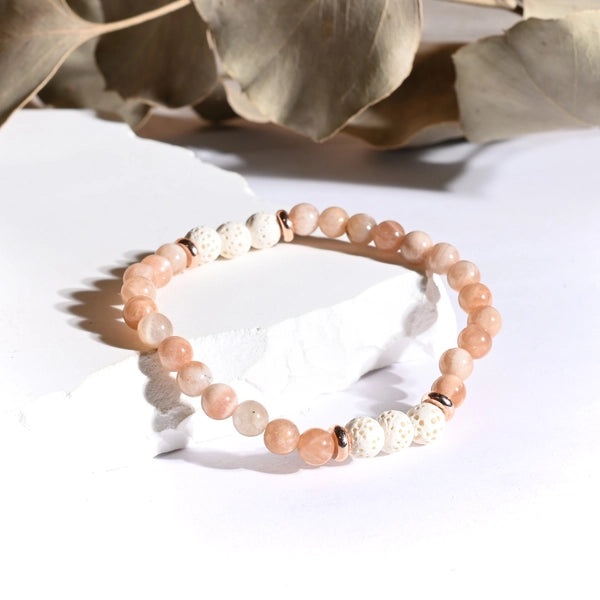 Bracelet "Bonheur & Joie de Vivre" Pierre de Soleil et Pierre de Lave Blanche