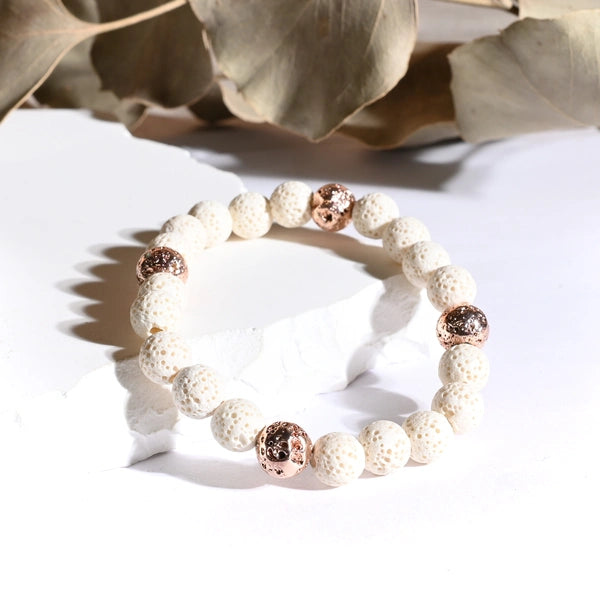 Bracelet "Force" Pierre de Lave Blanche et Rose Gold – Ancrage et Revitalisation
