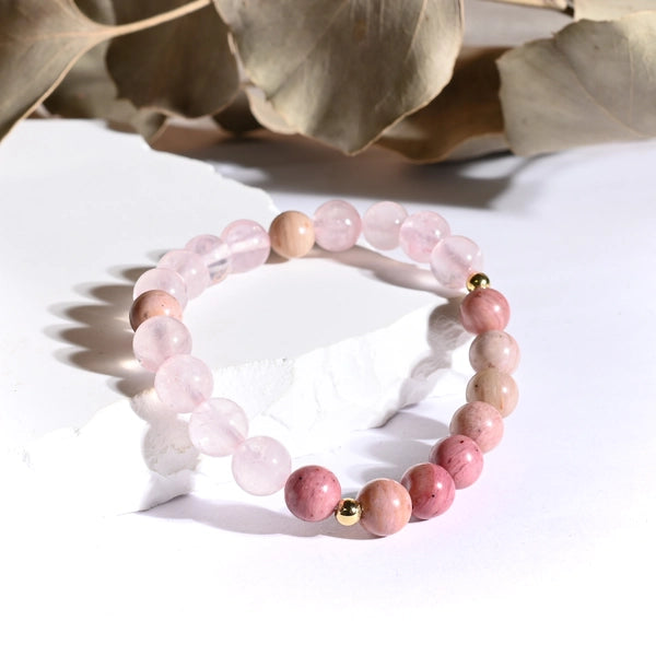 Bracelet "Bonheur & Bien-Être" Rhodonite et Quartz Rose