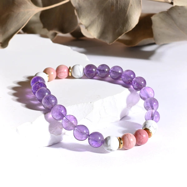 Bracelet "Dépression" Améthyste, Howlite, Rhodonite