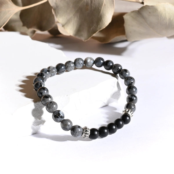 Bracelet "Protection" Larvikite et Onyx - Pierres boules