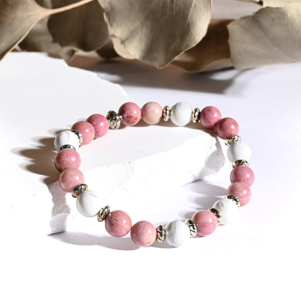 Bracelet "Anti-stress" Rhodonite, Howlite - Pierres boules
