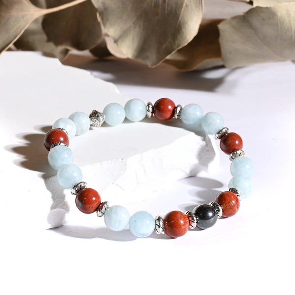Bracelet "Coeur & Vitalité" Aigue-Marine, Jaspe Rouge, Hématite