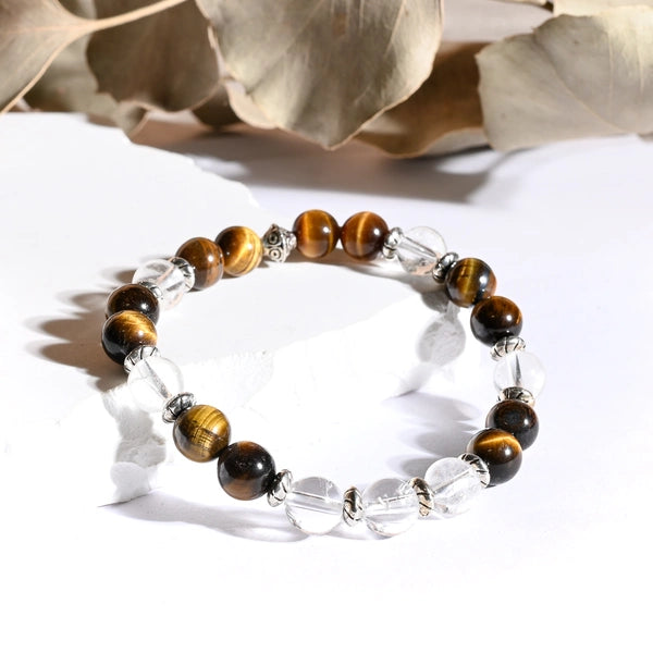 Bracelet "Confiance" Oeil de Tigre, Cristal de Roche