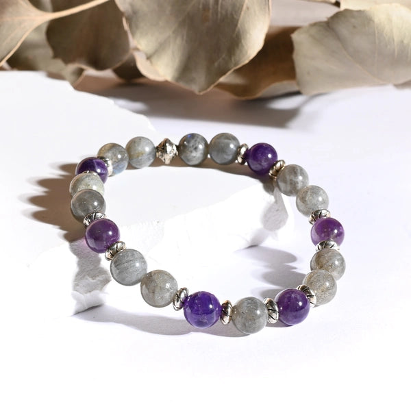Bracelet "Confiance & TImidité" Améthyste, Labradorite - Pierres boules