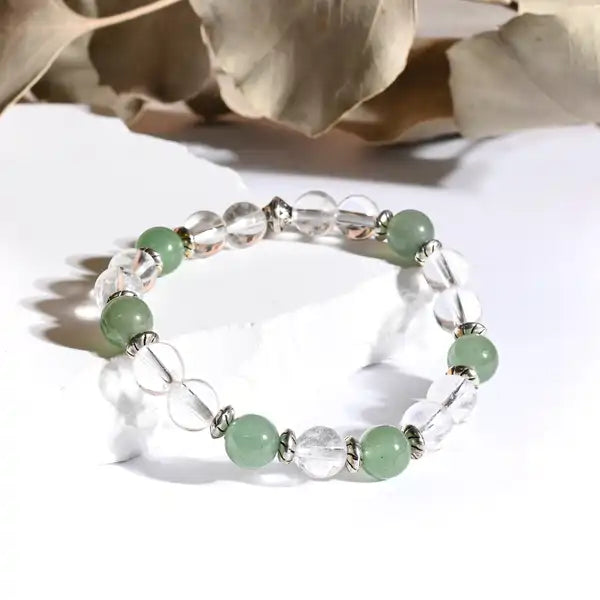Bracelet "Peau" Aventurine, Cristal de Roche - Pierres boules