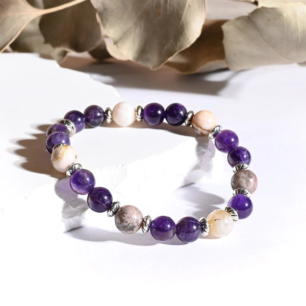 Bracelet "Sommeil & Insomnies" Améthyste, Opale Rose - Pierres boules