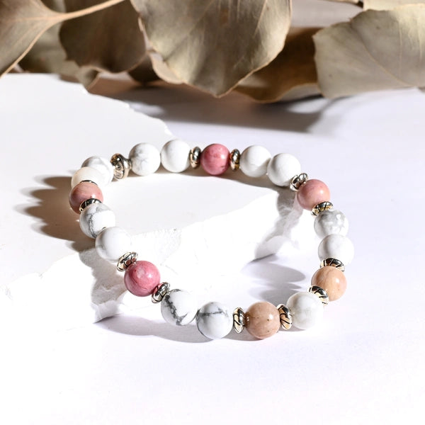 Bracelet "Apaisement & Calme" Howlite, Rhodonite - Pierres boules
