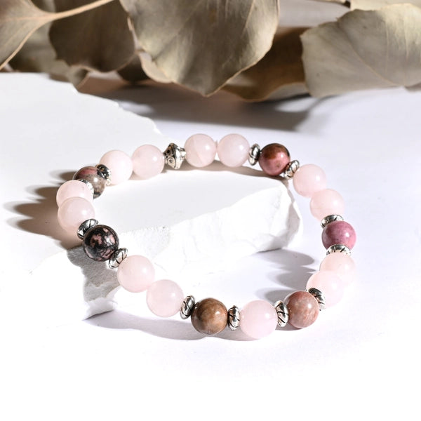 Bracelet "Confiance" Rhodonite, Quartz Rose
