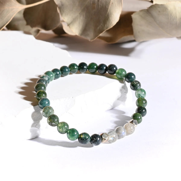 Bracelet "Confiance & Timidité" Agate Mousse et Labradorite - Aponi