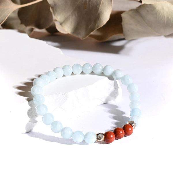 Bracelet "Coeur & Vitalité" Aigue Marine et Jaspe Rouge - Aponi