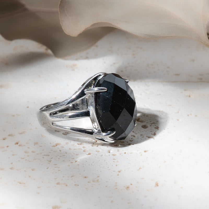 Bague facettes ovale Obsidienne Noire – Protection et Stabilité Spirituelle