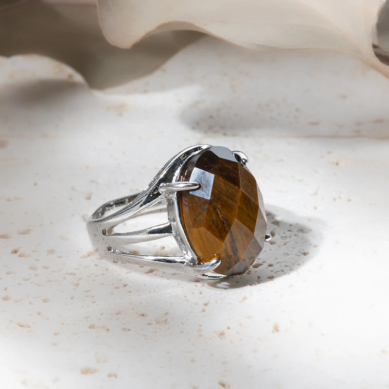 Bague facettes ovale Oeil de Tigre – Confiance et Protection