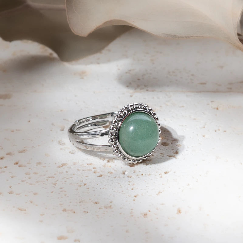 Bague ronde fleur Aventurine – Prospérité et Équilibre Intérieur