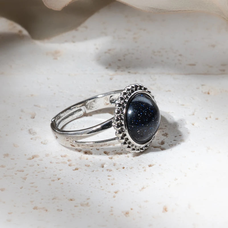 Bague ronde fleur Sandstone Bleue – Énergie et Clarté Mentale