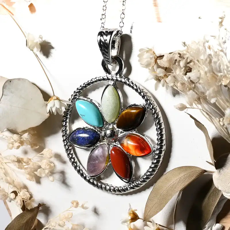 Pendentif 7 chakras - Fleurs